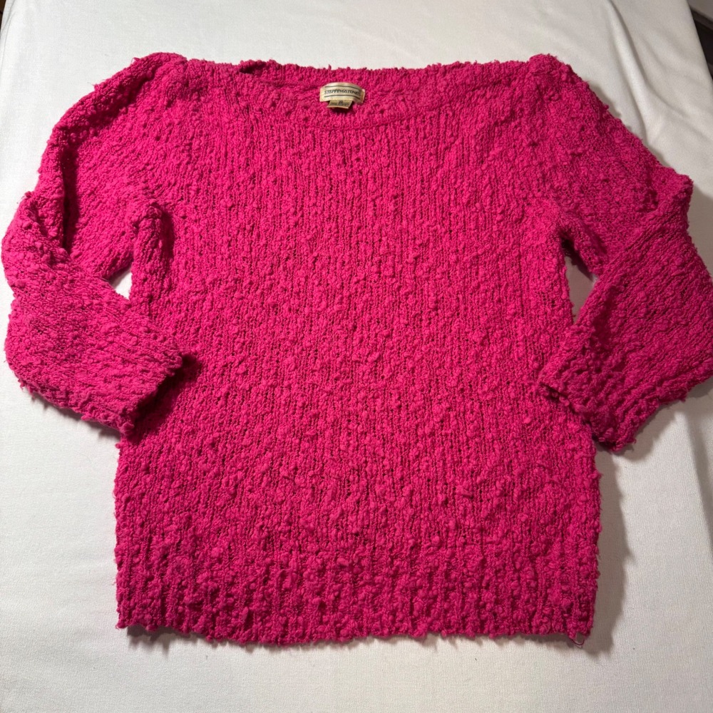80s Vtg Stepping Stones Womens M Pink Textured Boat Neck‎ Sweater 100% Acrylic